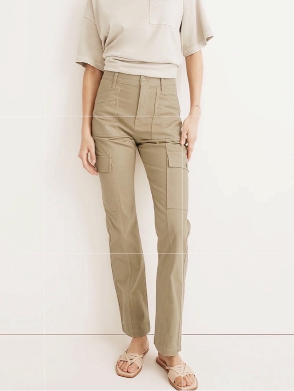 MADEWELL 90’s Straight Cargo Pants High Rise Full Length Tan Khaki Size 26